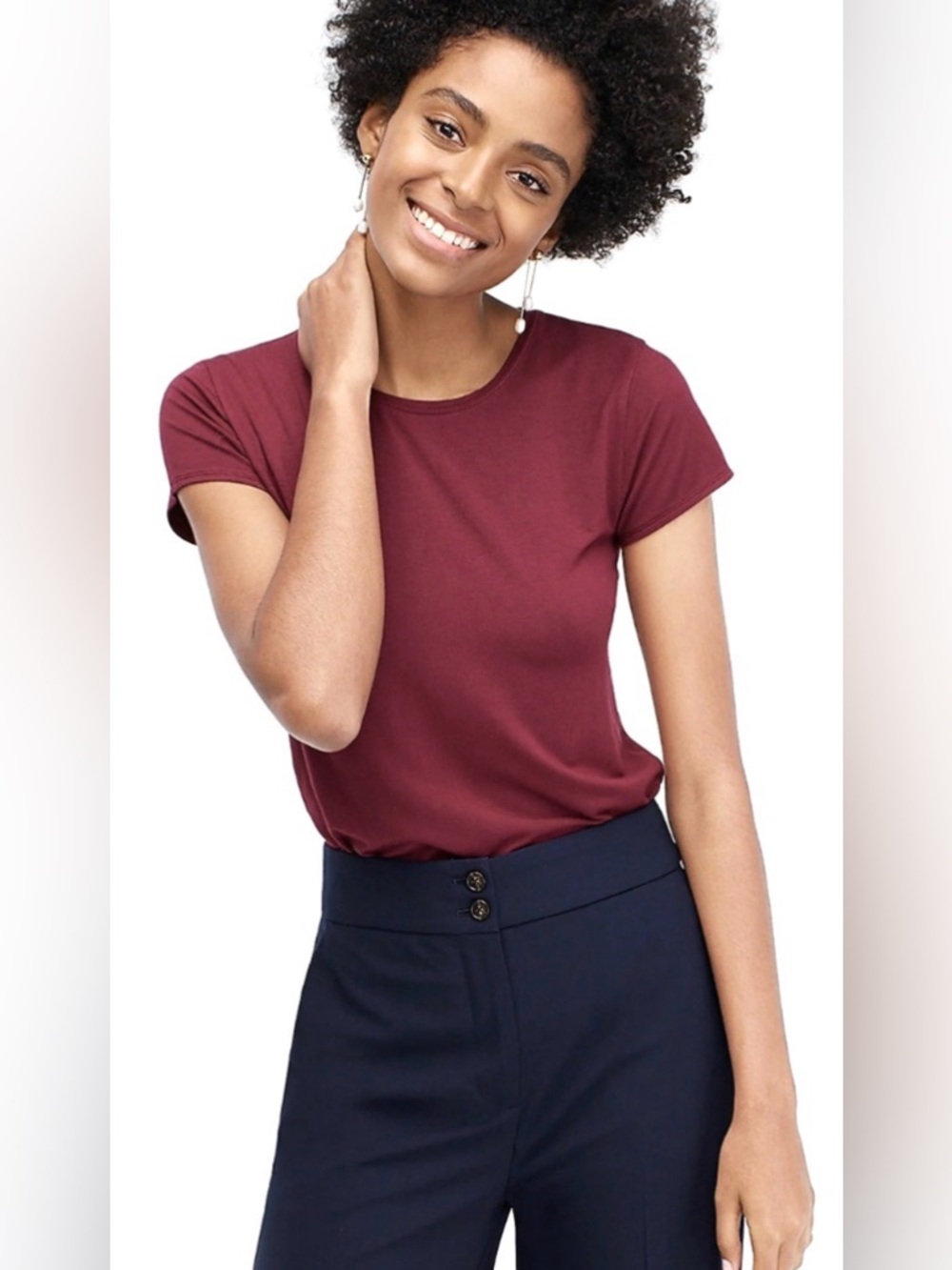 J Crew Burgundy Shirt L 100% Cotton Perfect Fit Tshirt Red Short Sleeve Crew